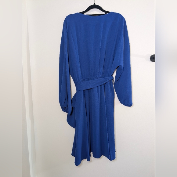 Calvin Klein Blue Button Front Tie Waist Midi Dress Size 10 Corpcore Minimalist - Picture 5 of 10